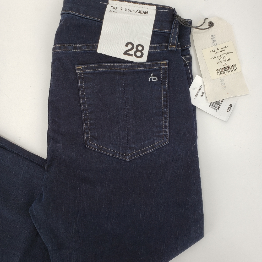 Rag & Bone Mid-Rise Women's Cropped Raw Hem Dark Wash 10in Flare Size 28 - Picture 4 of 7